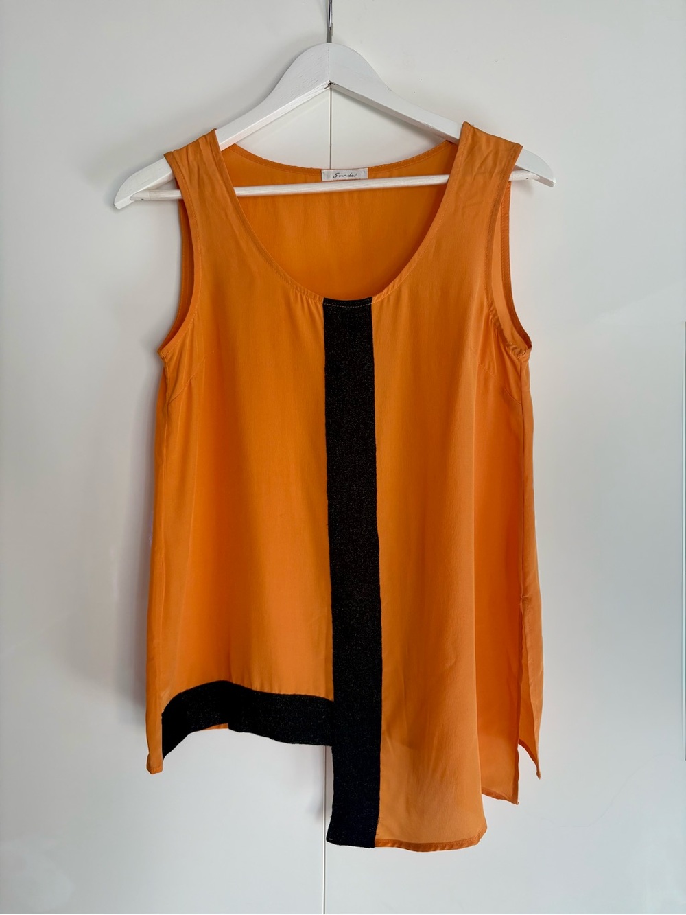 Sandea 100% Silk Asymmetrical Tank Top Orange/Black,  Size 1 /Small